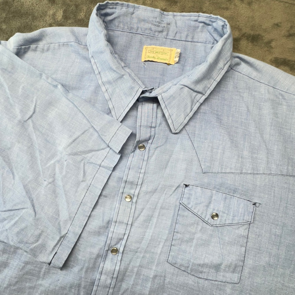 Vintage The Western by Charles Alexander Blue Short Sleeve‎ Western Shirt 5X